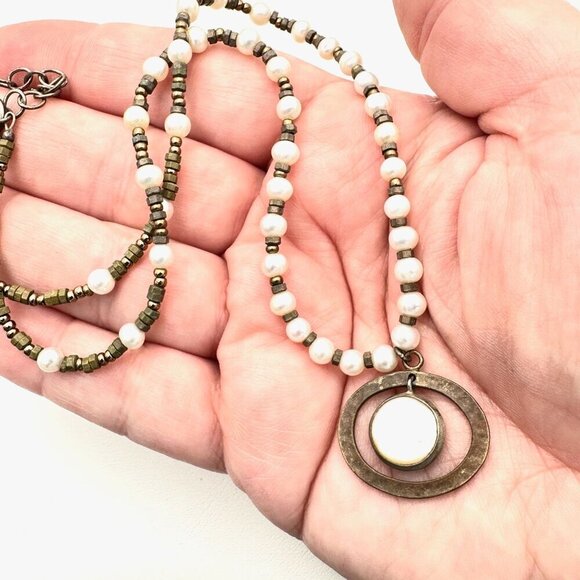 Silpada Womens Necklace Go Coastal  Sterling Silver Brass Pearl - Picture 3 of 3